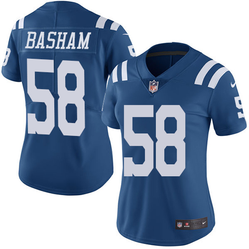 Indianapolis Colts #58 Limited Tarell Basham Royal Blue Nike NFL Women Rush Vapor Untouchable jersey